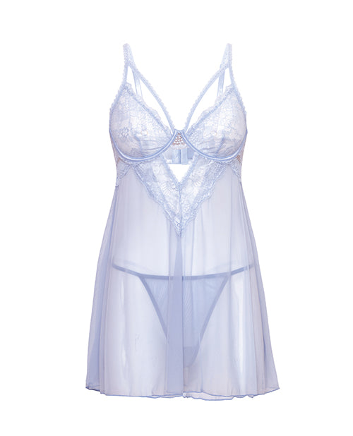 Elsie Lace & Mesh Underwire Babydoll w/G-String - Brunnera Blue