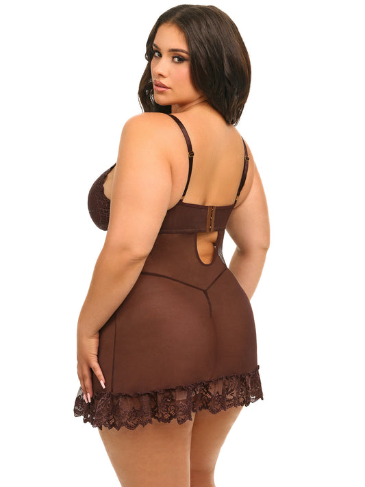Valentine Lacey Babydoll w/G-String - Puce
