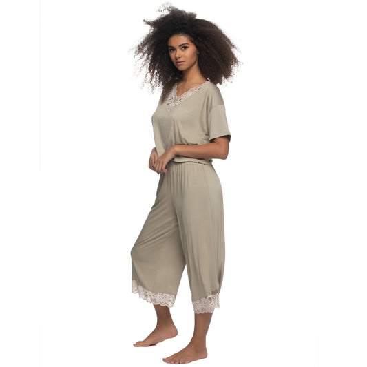 Amelie Vintage Lace Cropped Tee and Pants - Abby Stone
