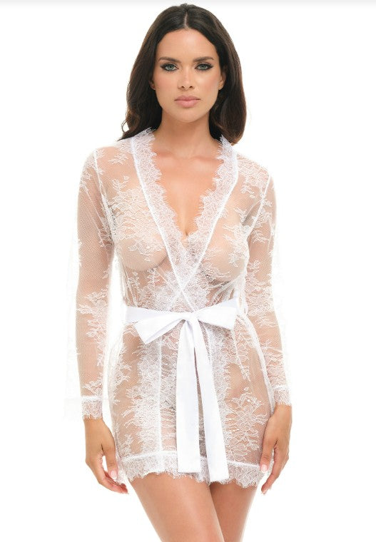 Amore Eyelash Lace Short Robe - White