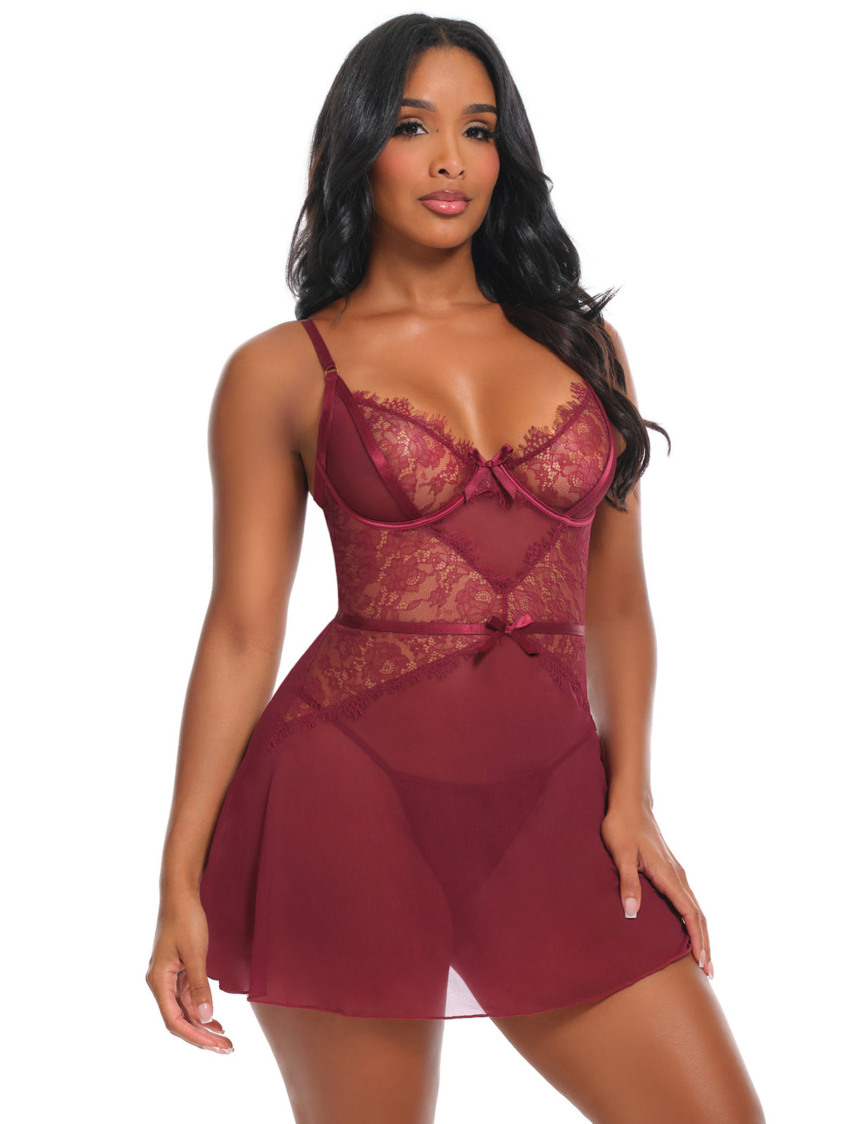 Margot Sheer Lace Babydoll Set
