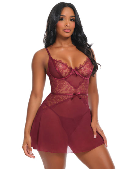 Margot Sheer Lace Babydoll Set