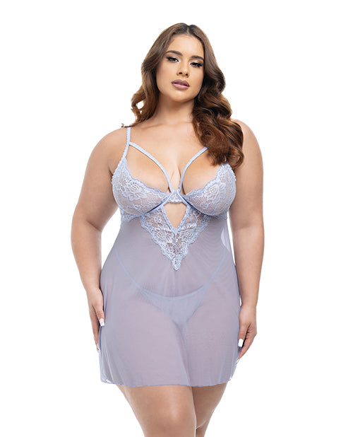 Elsie Lace & Mesh Underwire Babydoll w/G-String - Brunnera Blue