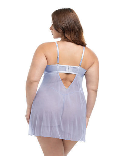Elsie Lace & Mesh Underwire Babydoll w/G-String - Brunnera Blue