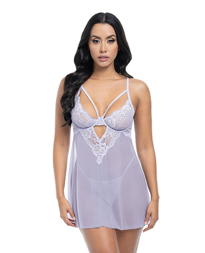 Elsie Lace & Mesh Underwire Babydoll w/G-String - Brunnera Blue