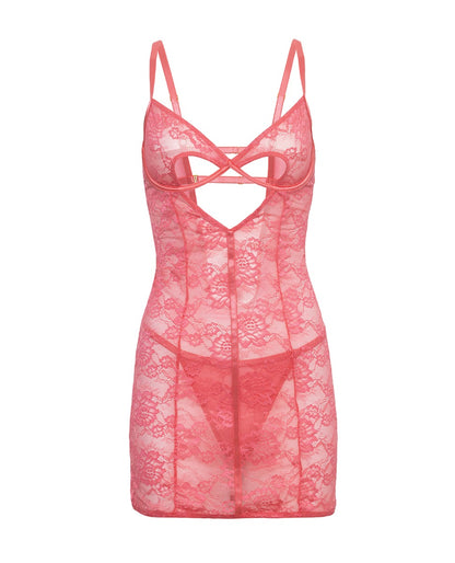 Ava Lace Underwire Babydoll w/G-String - Pink