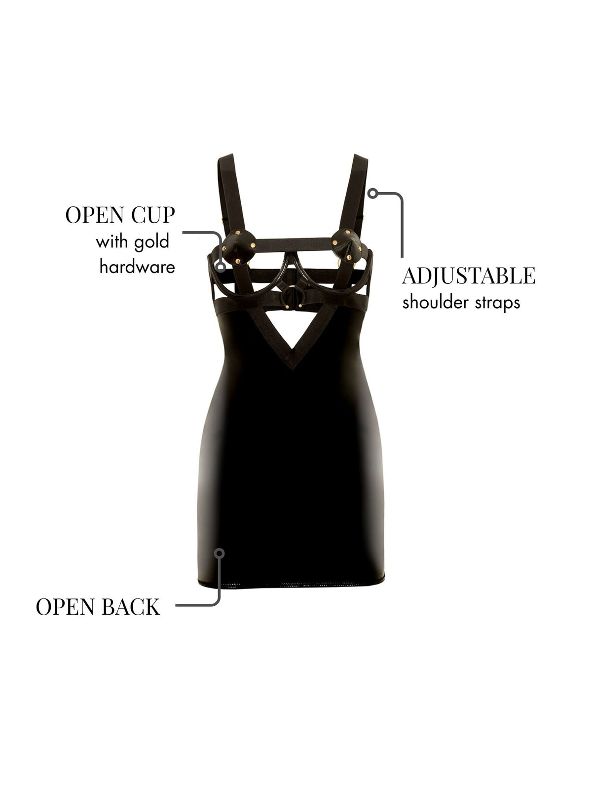 Erotic Open Cup Babydoll Dress - Black