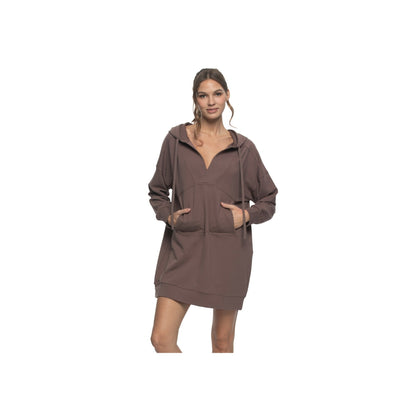 Kimora French Terry V-Neck Hoodie Sweatshirt Dress - Dptaupe