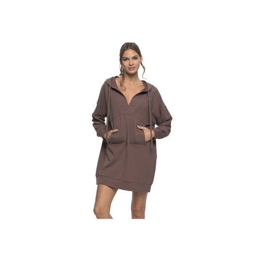 Kimora French Terry V-Neck Hoodie Sweatshirt Dress - Dptaupe