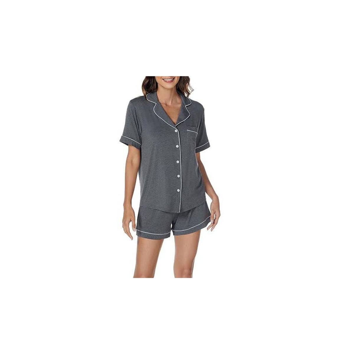 Bamboo Viscose Short-Sleeved Pajamas Set - Dark Grey