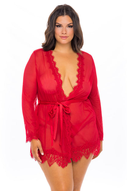 Provence Sheer Short Robe - Red