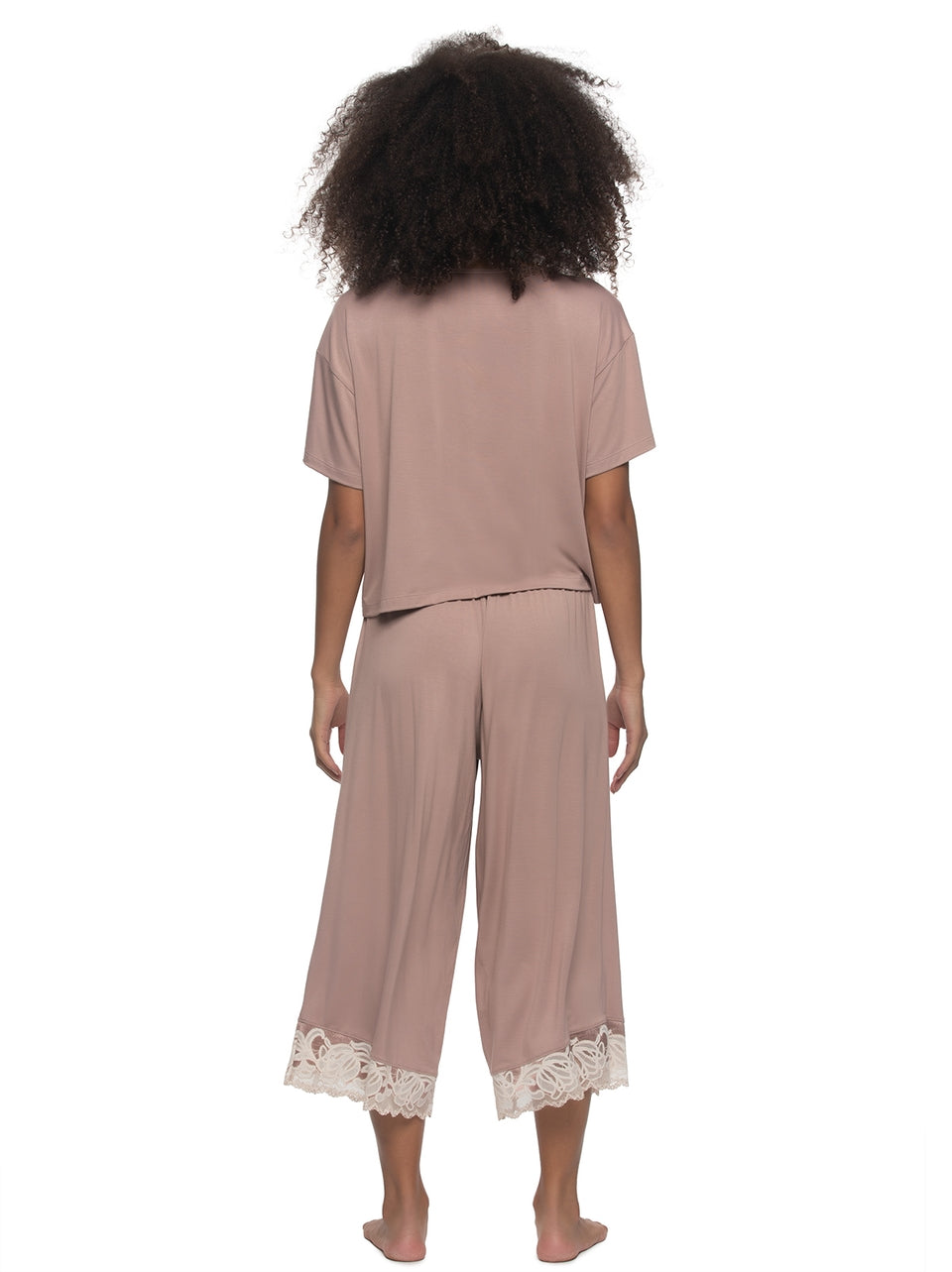 Amelie Vintage Lace Cropped Tee and Pants - Dried Petal