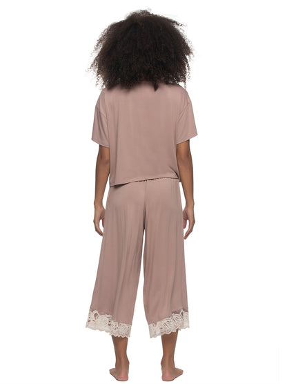 Amelie Vintage Lace Cropped Tee and Pants - Dried Petal