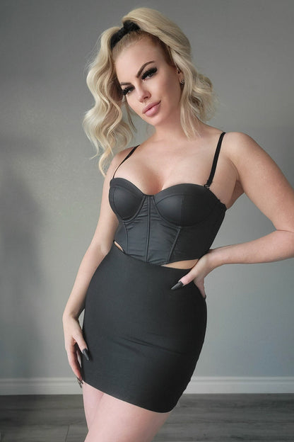 Black PVC Vegan Leather Corset with Lace Back Detail