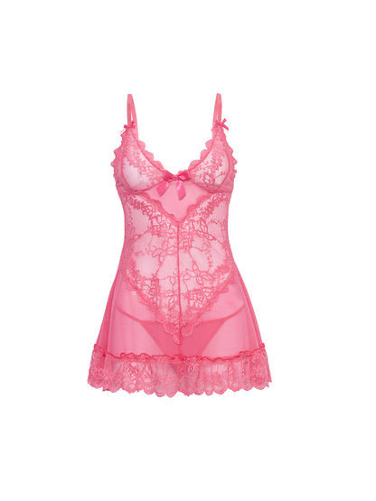 Valentine Lacey Babydoll w/G-String - Pink Lemonade