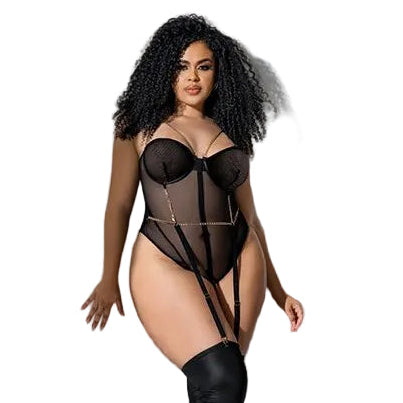 Mesh Bodysuit w/Gold Chain Detail