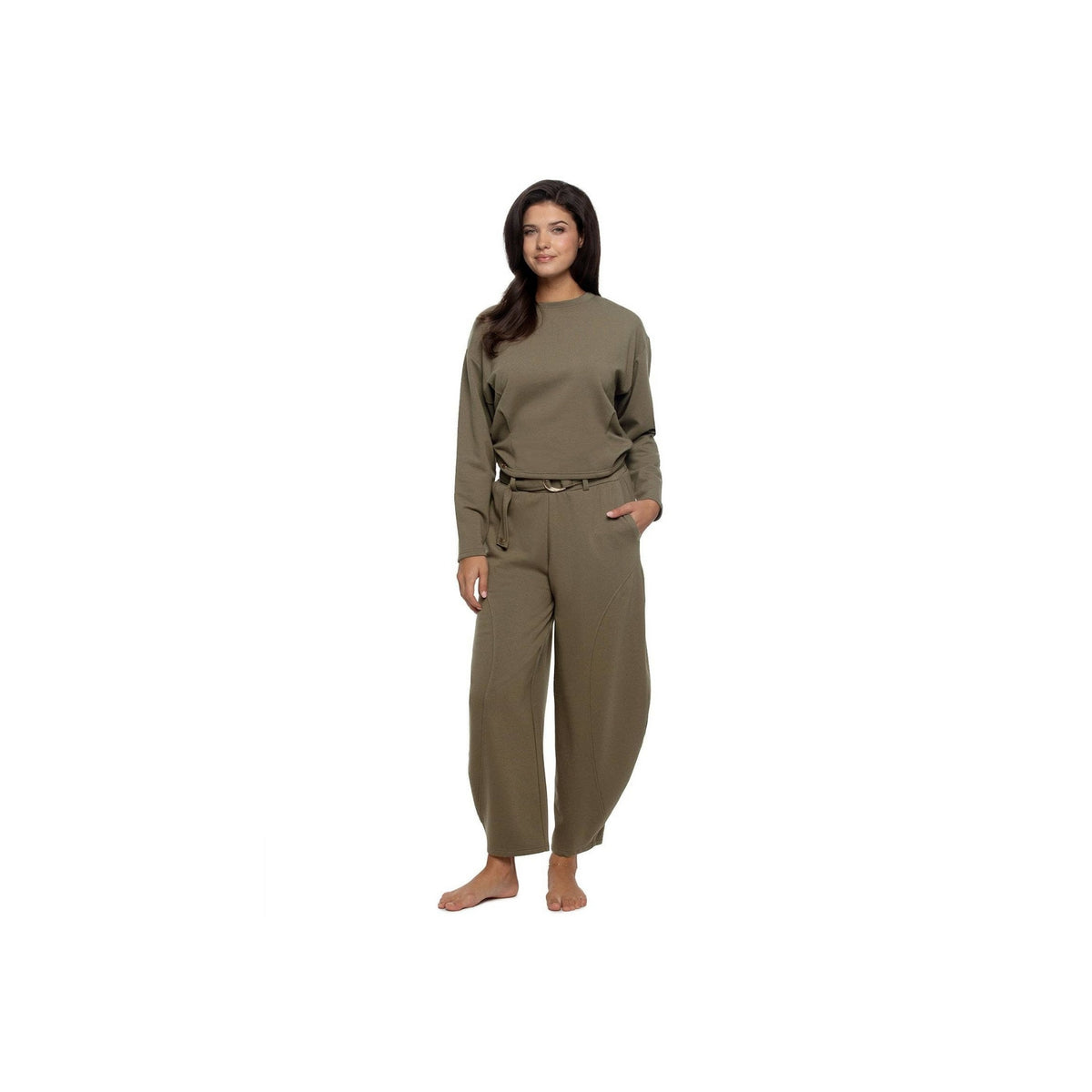 Emery Fleece Belted Barrel Pant Set - Seaturtle