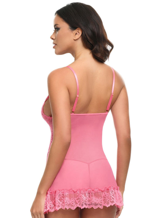 Valentine Lacey Babydoll w/G-String - Pink Lemonade