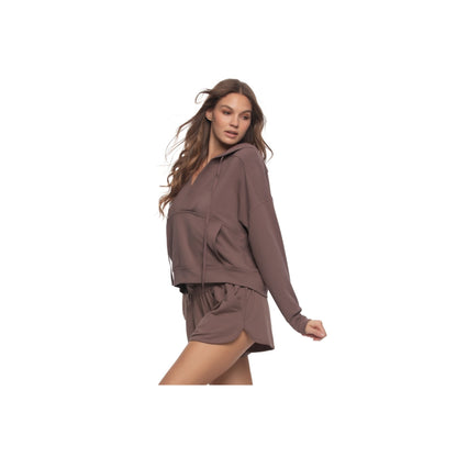 Kimora V-Neck Hoodie & Short Set - Deep Taupe