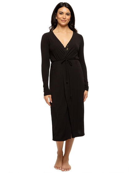 Lena Modal Linen Blend Cardigan Robe - Black