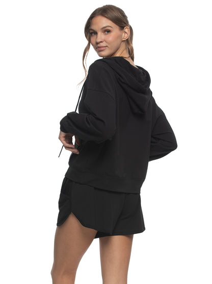 Kimora V-Neck Hoodie & Short Set - Black