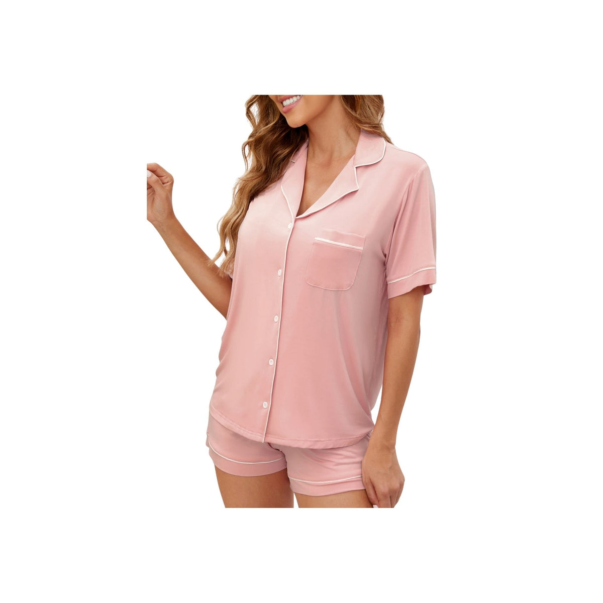 Bamboo Viscose Short-Sleeved Pajamas Set - Pink