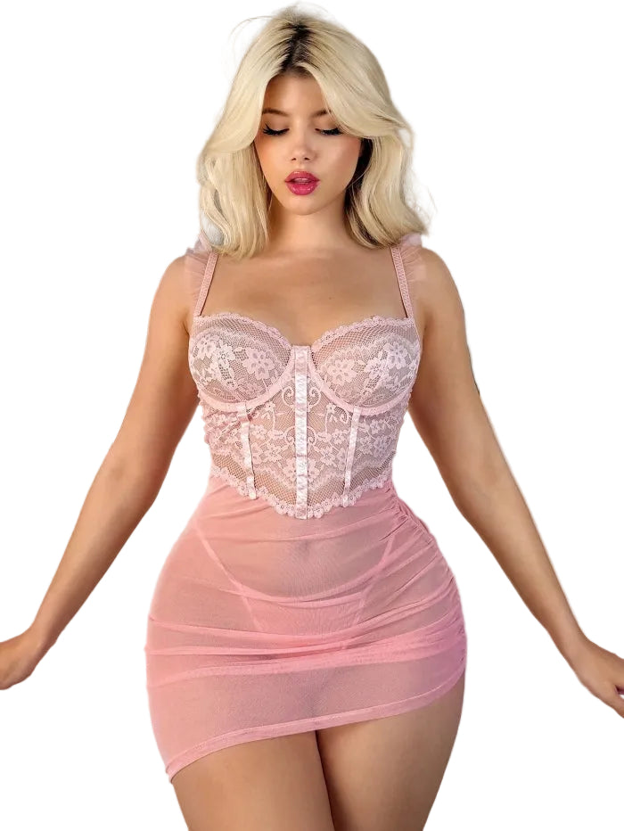 Baby Pink Pea Mesh Babydoll w/ Shirring At Side