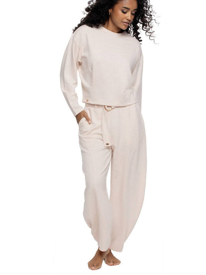 Emery Fleece Belted Barrel Pant Set - Heather Sand