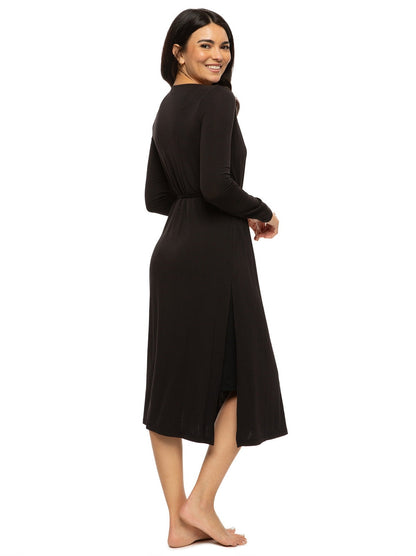 Lena Modal Linen Blend Cardigan Robe - Black