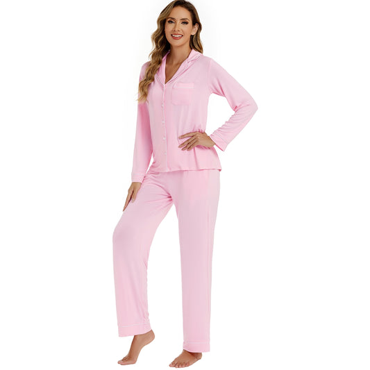Bamboo Viscose Long-Sleeve Pajama Set - Pink