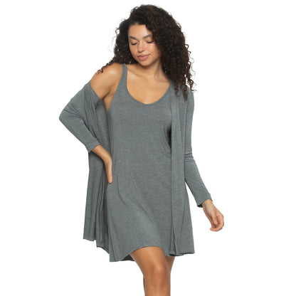 So Smooth Modal Tank Chemise & Wrap Set - Heather Gray