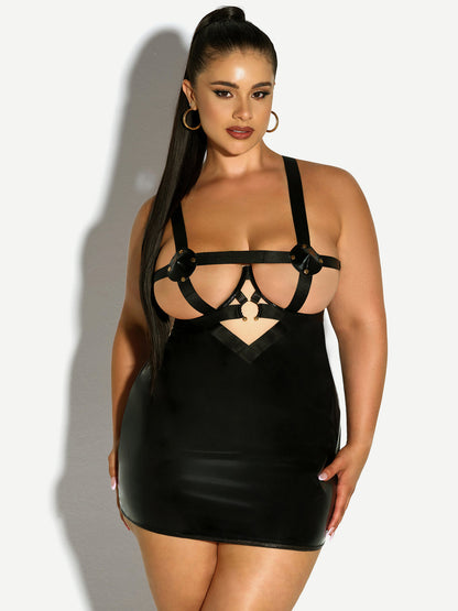 Erotic Open Cup Babydoll Dress - Black