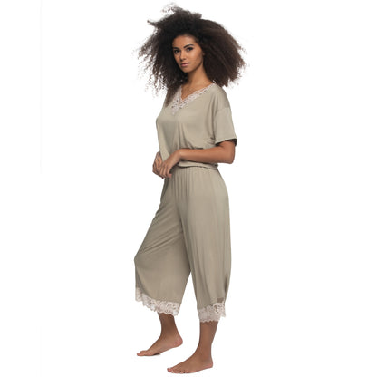 Amelie Vintage Lace Cropped Tee and Pants - Abby Stone