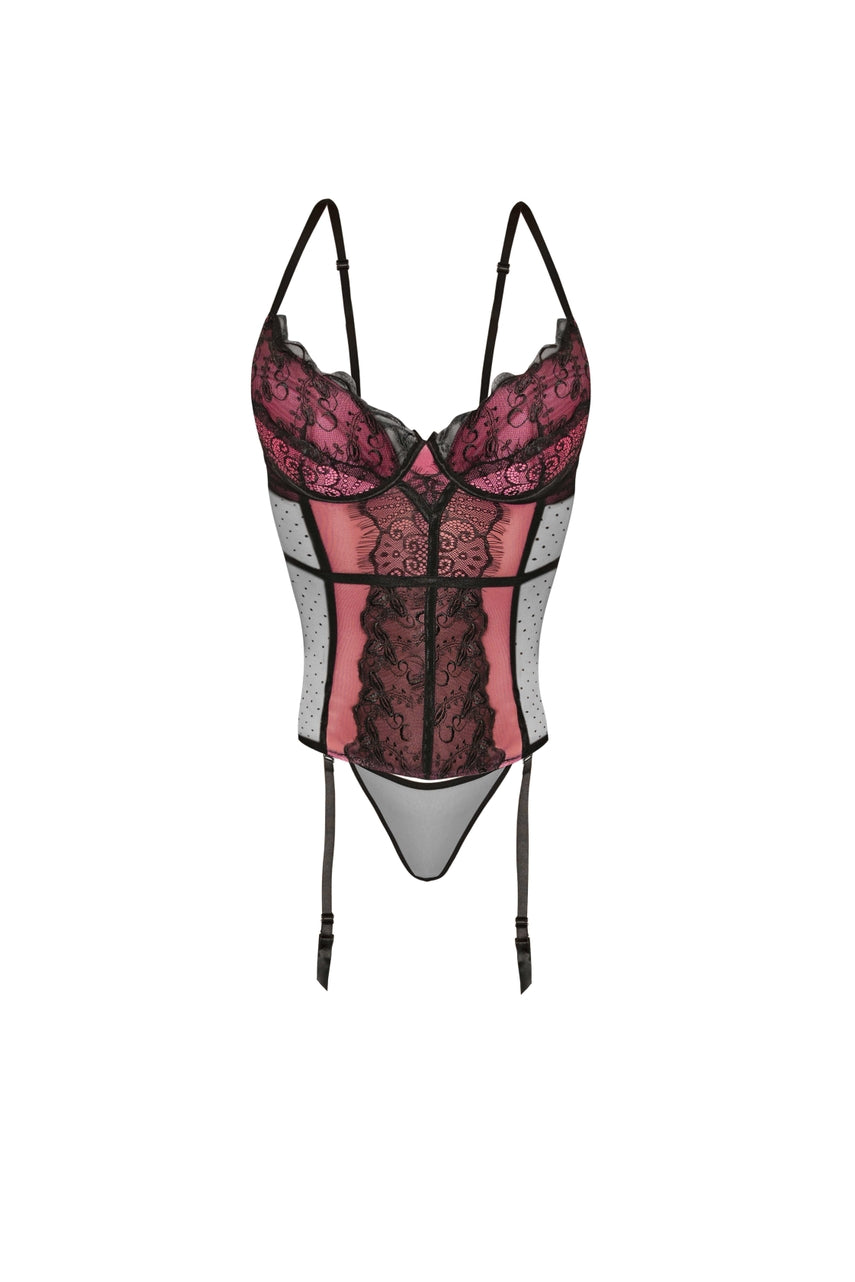 Black and Pink Bustier with Embroidery Lace