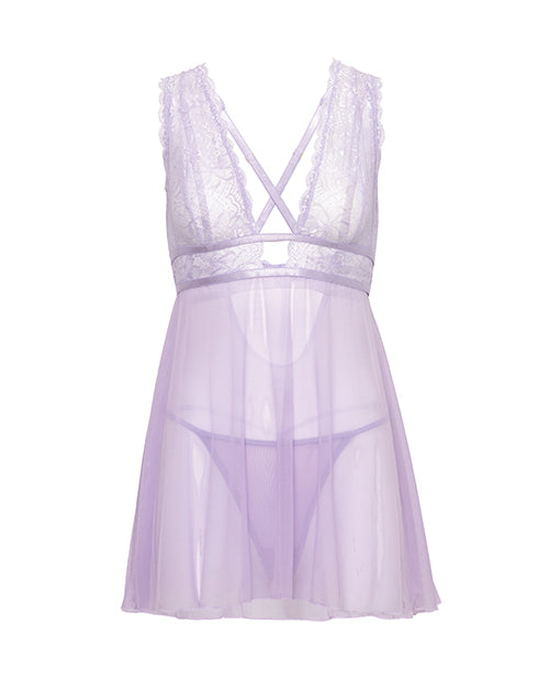 Stassi Lace & Mesh Babydoll w/G-String 2 pc Set - Lavender