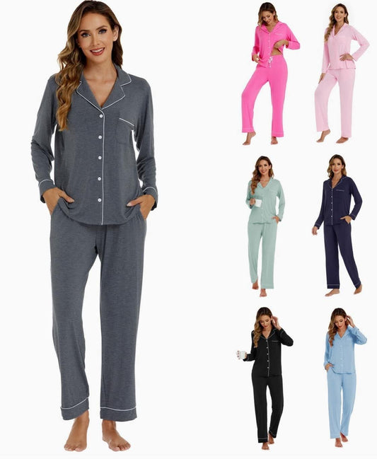 Bamboo Viscose Long-Sleeve Pajama Set - Black