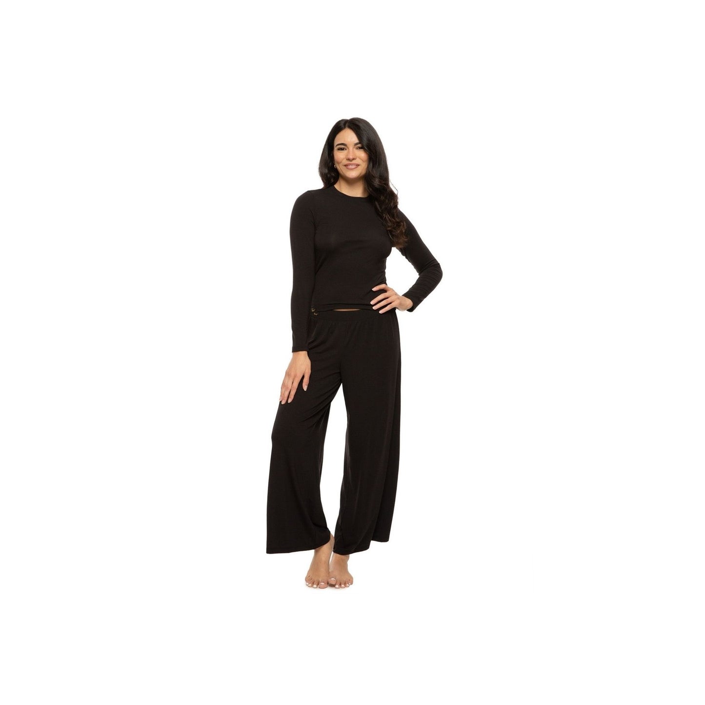 Lena Modal Linen Blend Set - Black