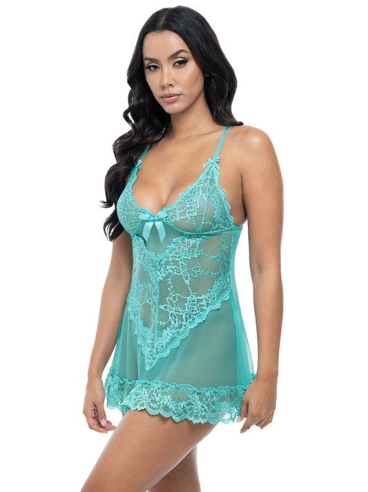 Valentine Lacey Babydoll w/G-String - Mojito