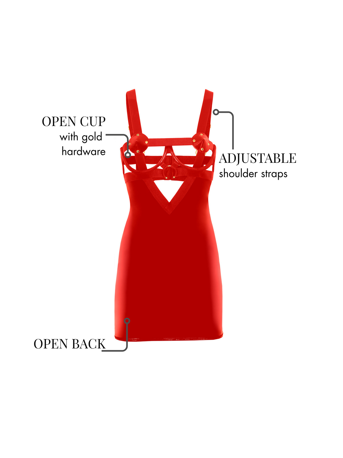 Erotic Open Cup Babydoll Dress - Red