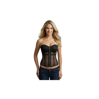 Black Fishnet Front Zip Wire Metal Corset