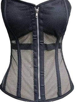 Black Fishnet Front Zip Wire Metal Corset