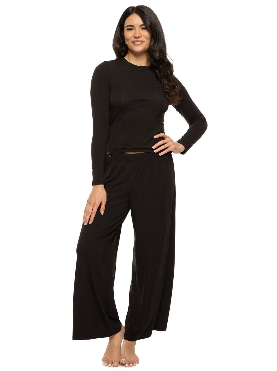 Lena Modal Linen Blend Set - Black