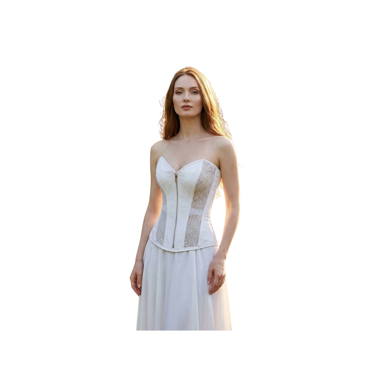 White Wire Metal Corset with Lace Inserts