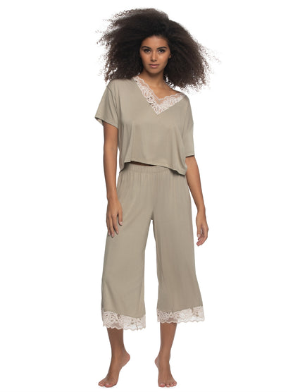 Amelie Vintage Lace Cropped Tee and Pants - Abby Stone