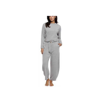Emery Fleece Belted Barrel Pant Set - Heather Grey
