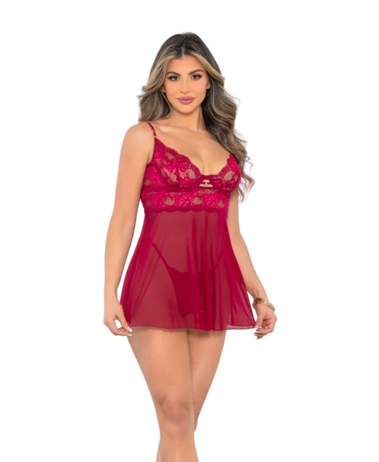 Jeweled Babydoll - Cranberry