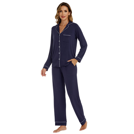 Bamboo Viscose Long-Sleeve Pajama Set - Navy Blue