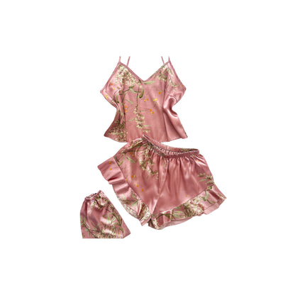 Floral Faux Silk Pajama Set - Pink