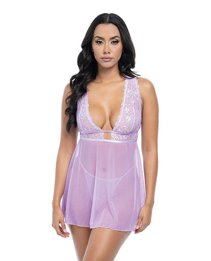 Stassi Lace & Mesh Babydoll w/G-String 2 pc Set - Lavender