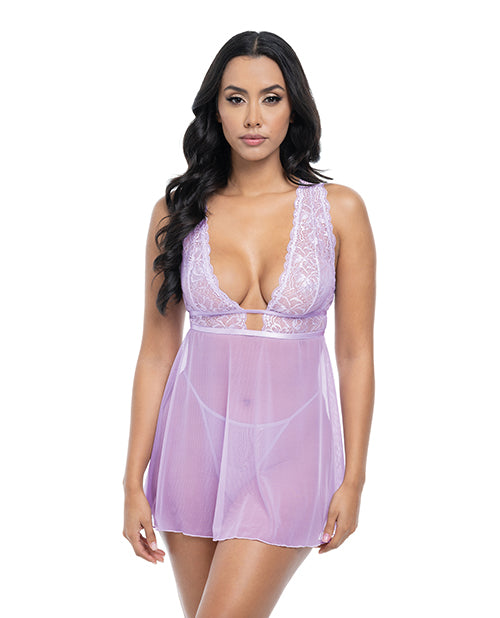 Stassi Lace & Mesh Babydoll w/G-String 2 pc Set - Lavender